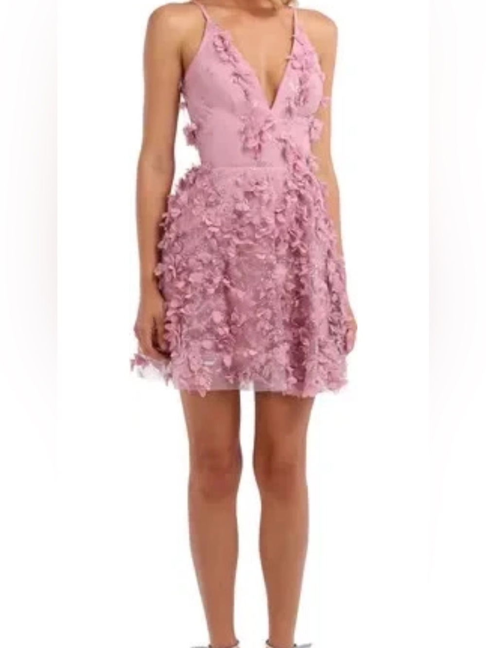NWOT HELSI Riley Floral Appliqué V-Neck Mini Dress Pink Women's Size M $445